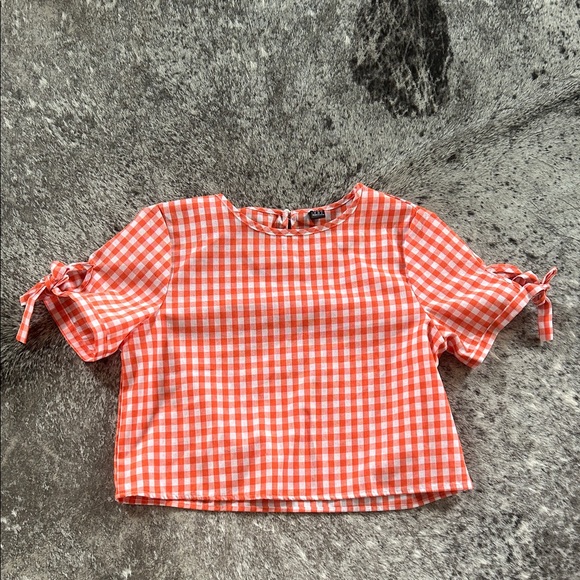SHEIN Tops - SHEIN Orange Gingham Blouse